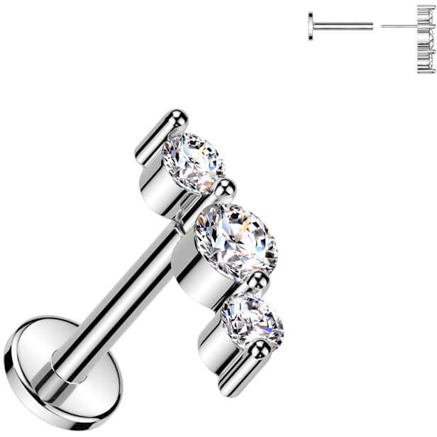 Labret 3 zirconias Push-In