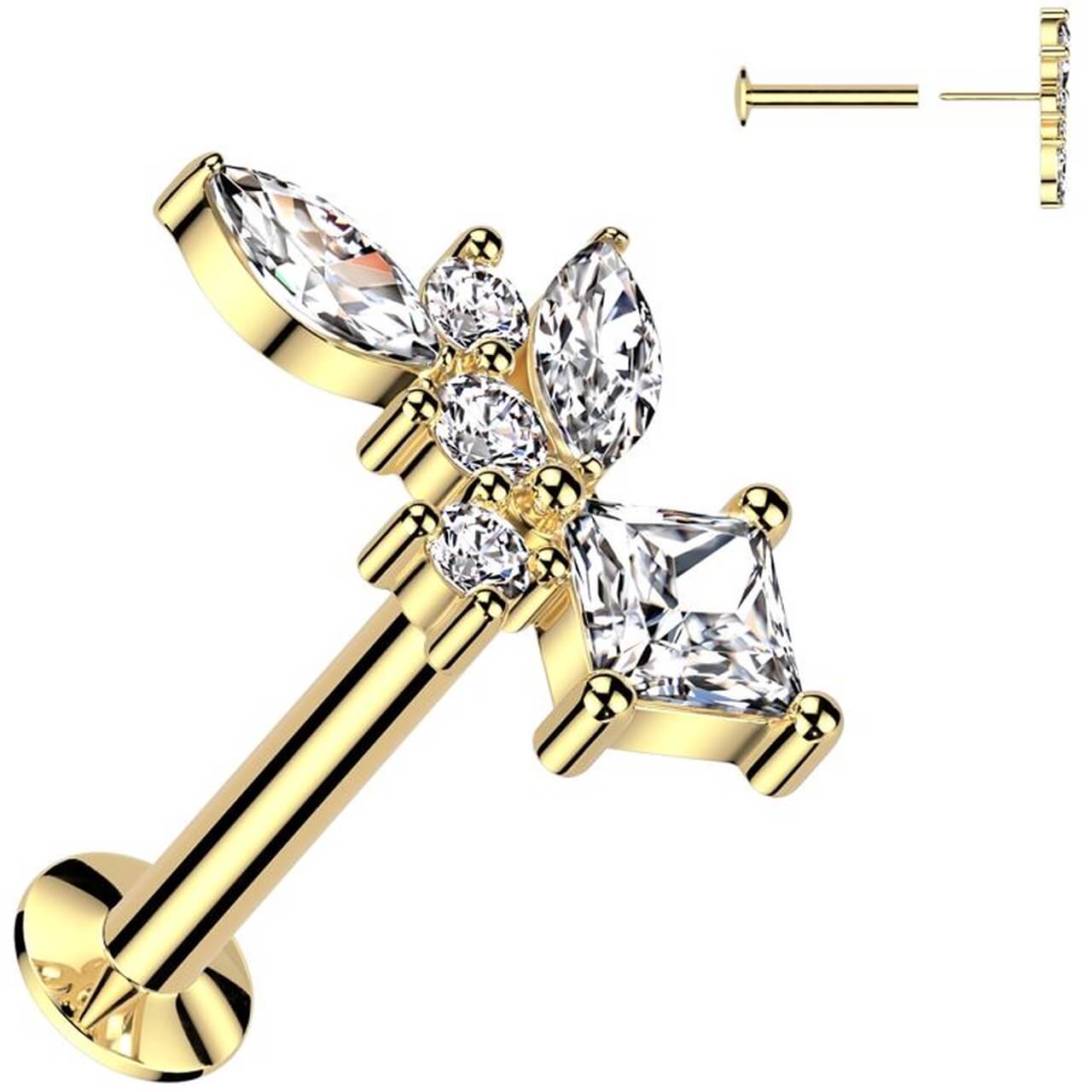 Labret marquise cut diamond shape round zirconia Push-In