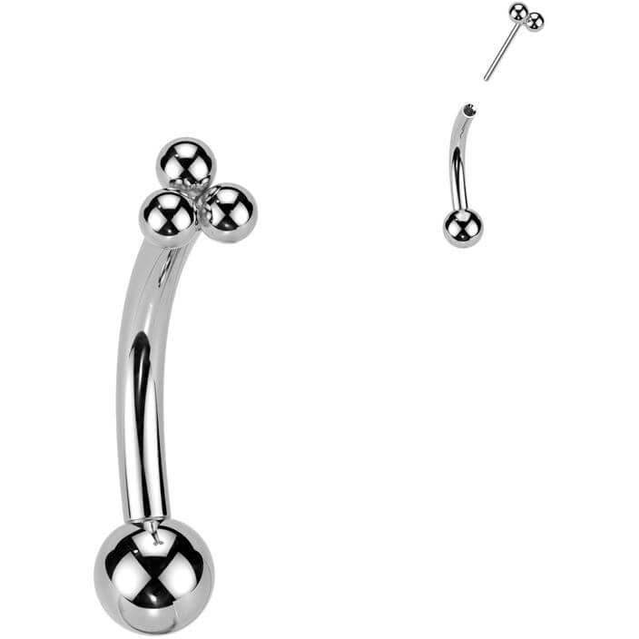 Titanium Curved Barbell 3 small balls Push-In