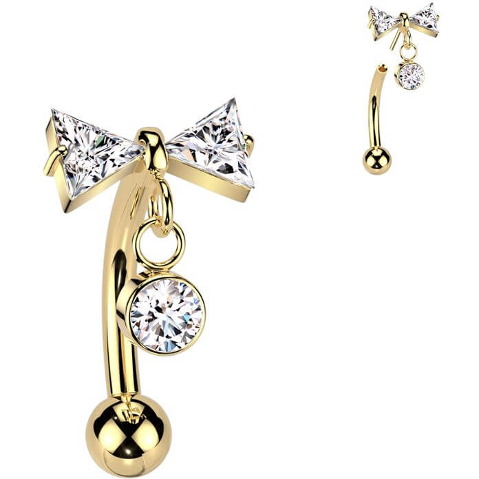 Titanium Curved Barbell bow zirconia dangle Push-In