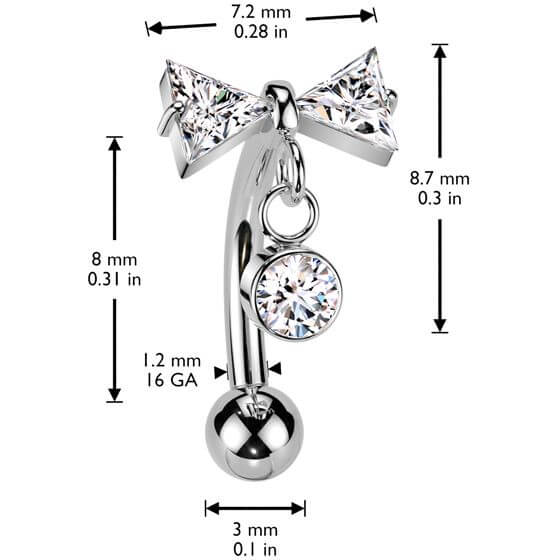 Titanium Curved Barbell bow zirconia dangle Push-In