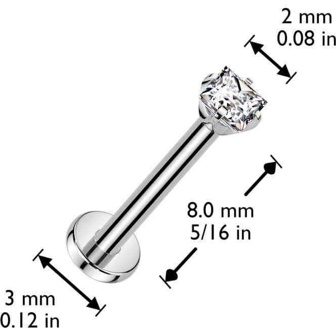 Titanium Labret square zirconia Push-In