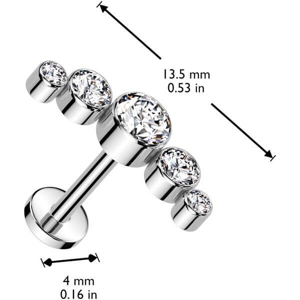 Titanium Labret 5 round zirconias bezel setting Push-In