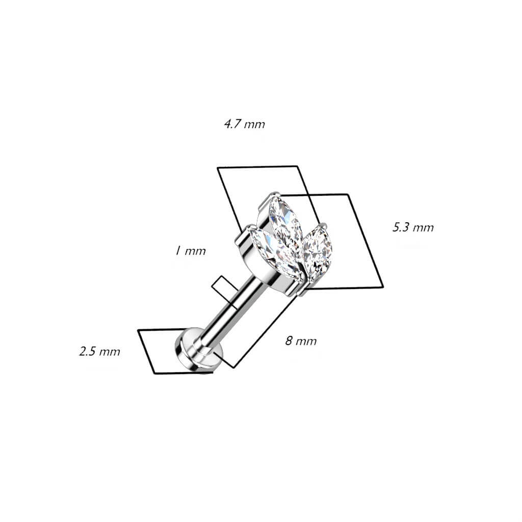 Titanio Labret Zirconi con taglio marquise Push-In