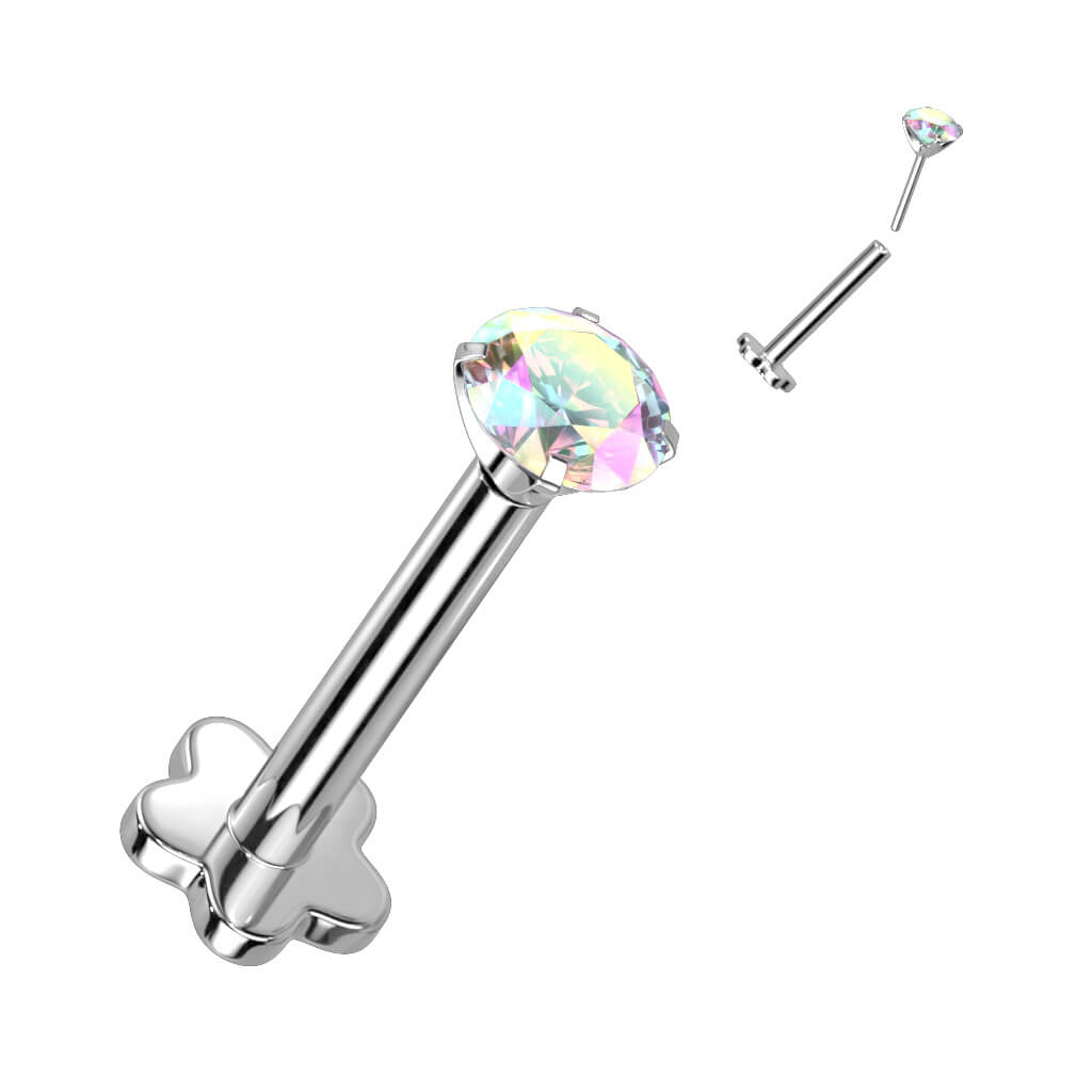 Titanium Labret Zirconia Flower Base Push-In