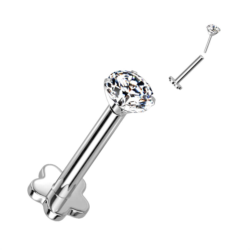 Titanium Labret Zirconia Flower Base Push-In
