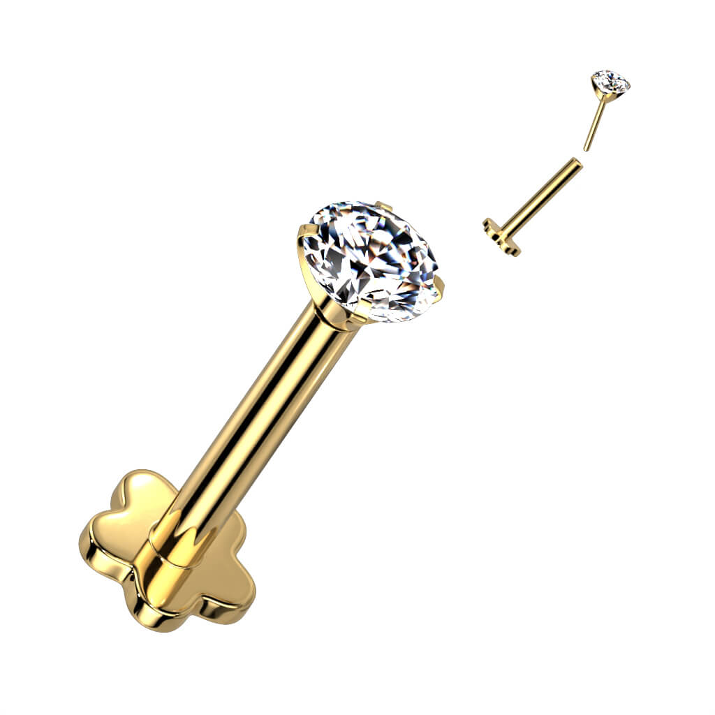 Titanium Labret Zirconia Flower Base Push-In