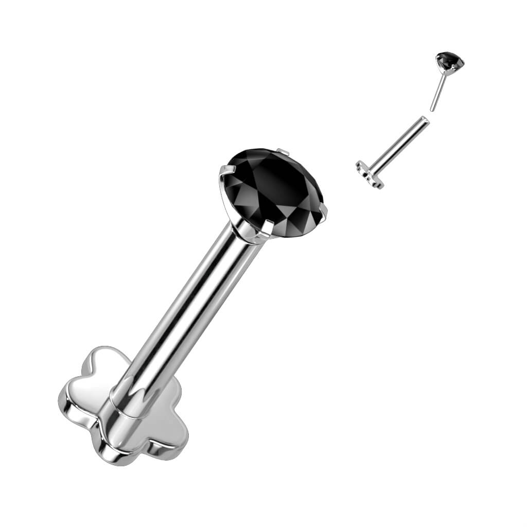 Titanium Labret Zirconia Flower Base Push-In