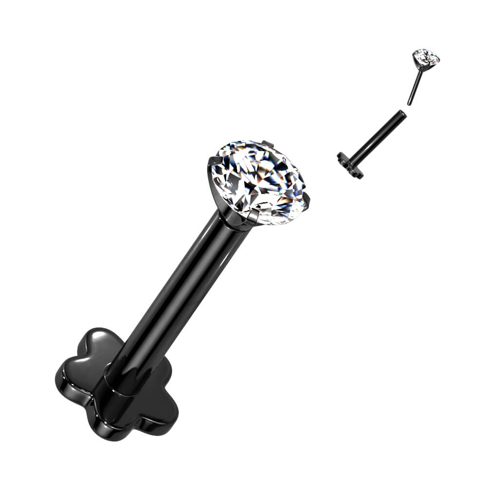 Titanium Labret Zirconia Flower Base Push-In