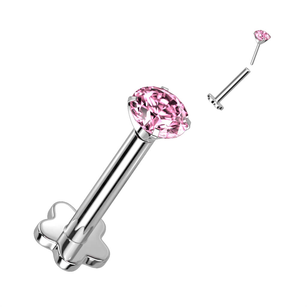 Titanium Labret Zirconia Flower Base Push-In