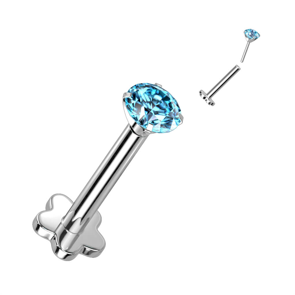 Titanium Labret Zirconia Flower Base Push-In