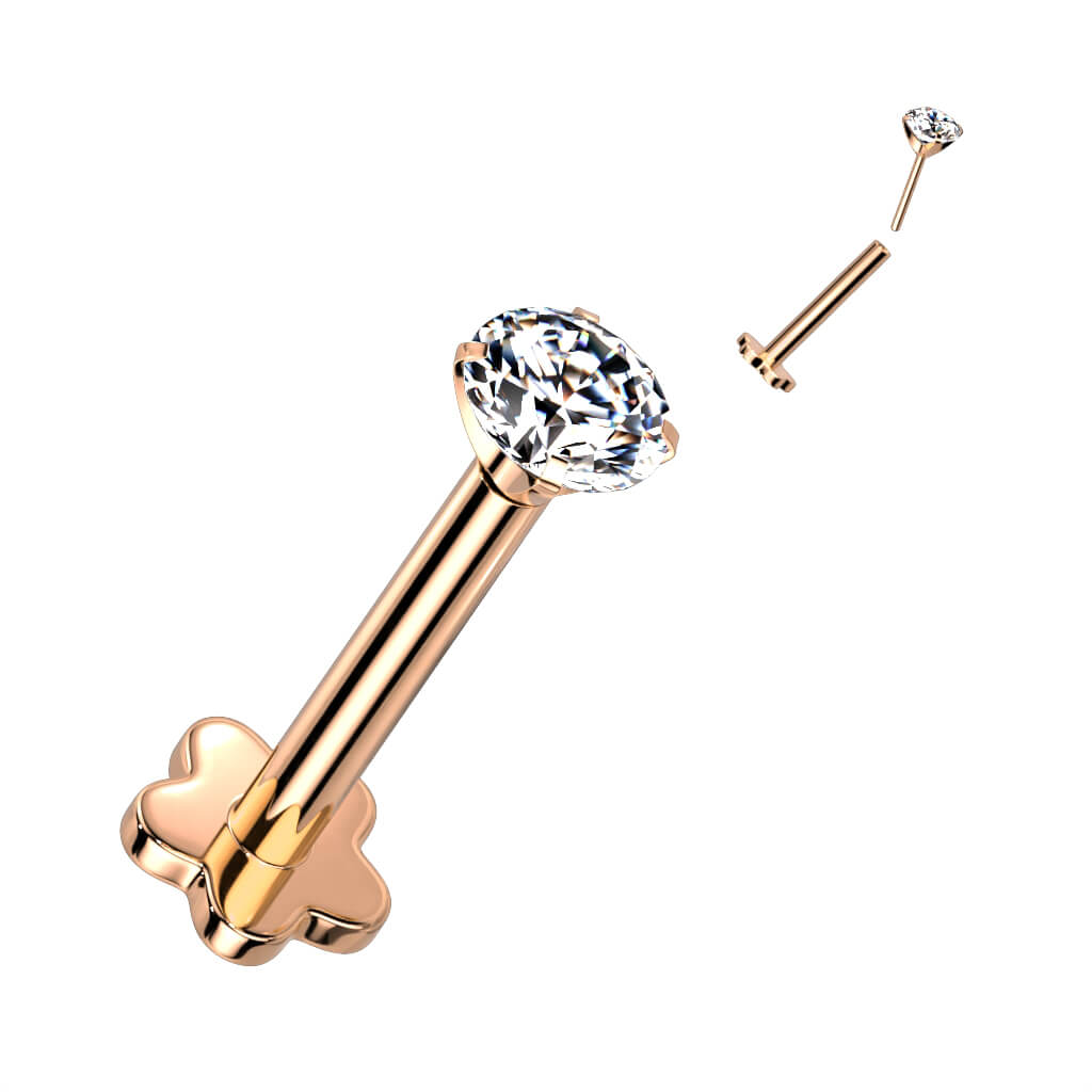 Titanium Labret Zirconia Flower Base Push-In