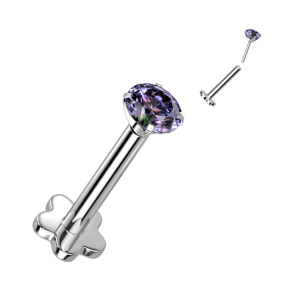 Titanium Labret Zirconia Flower Base Push-In