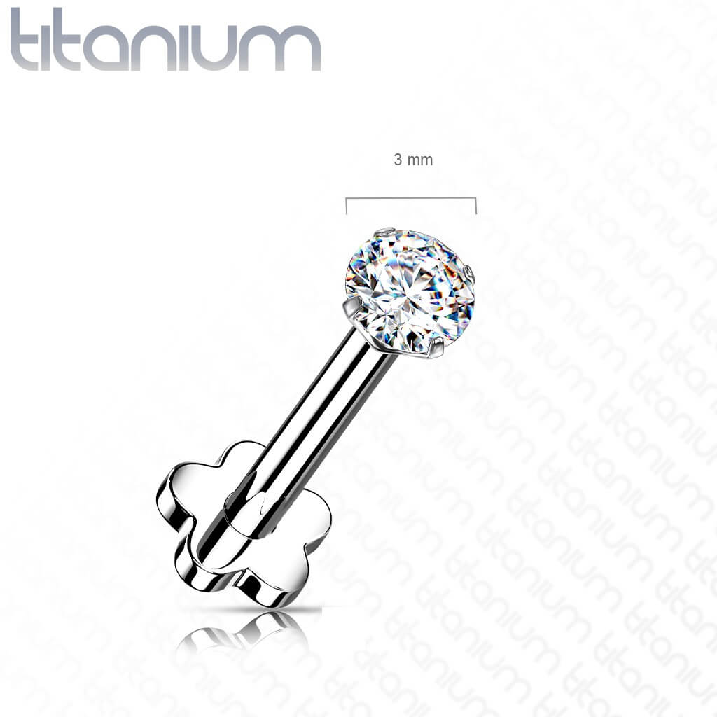 Titanium Labret Zirconia Flower Base Push-In