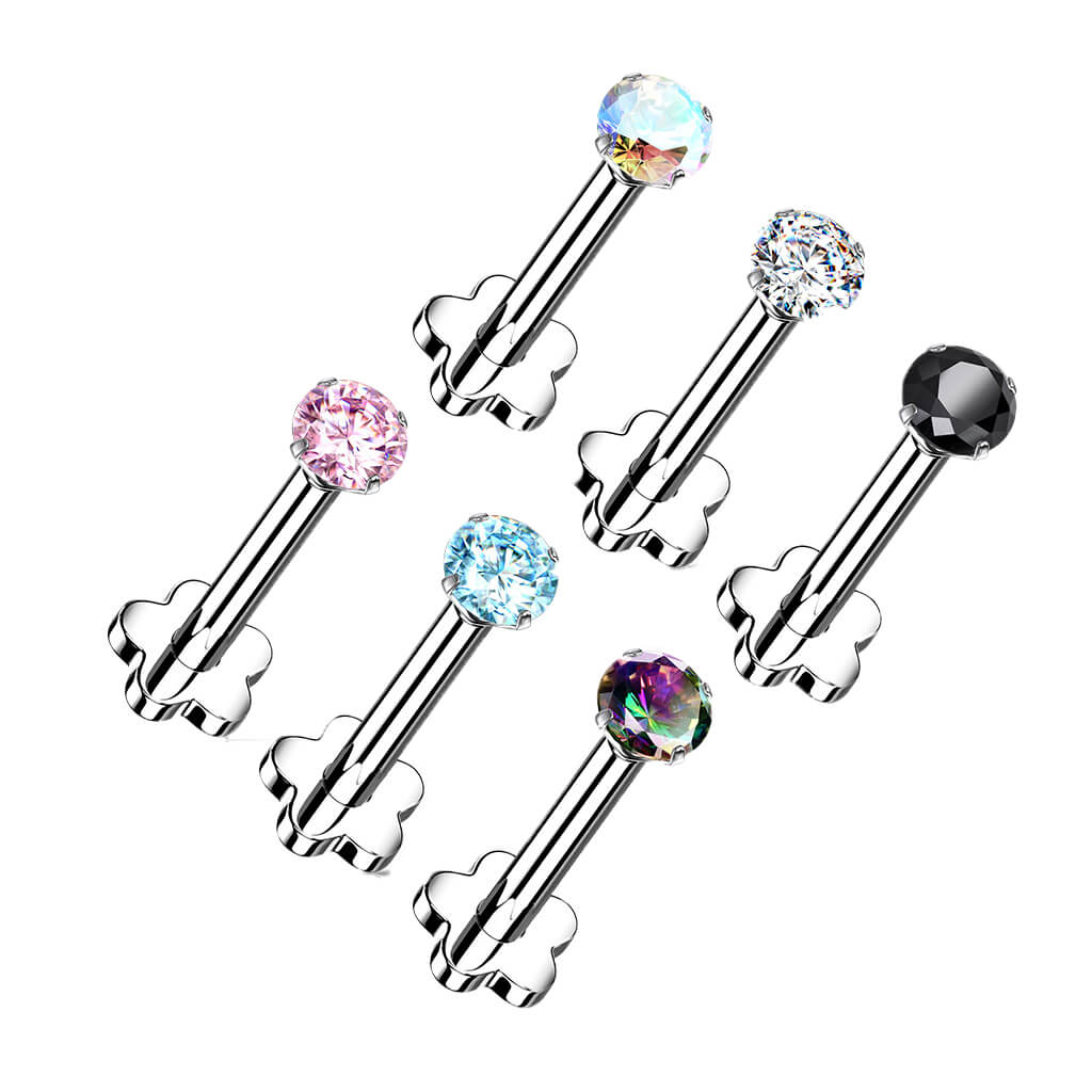 Titanium Labret Zirconia Flower Base Push-In