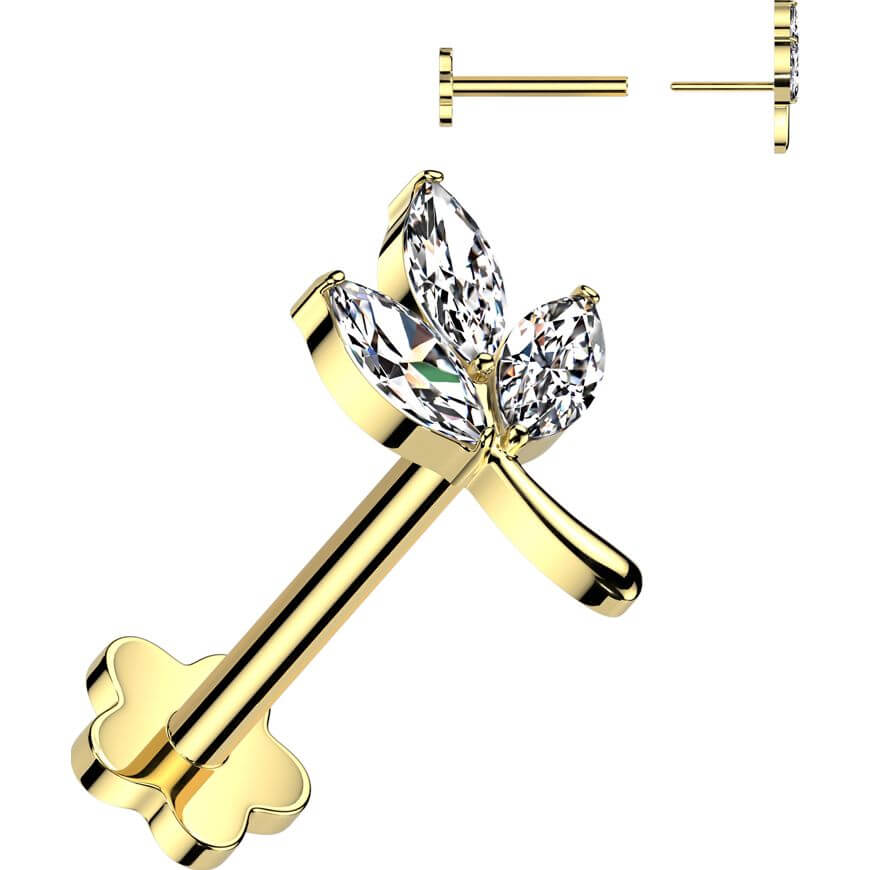 Titanium Labret 3 zirconia marquise cut leaf Push-In