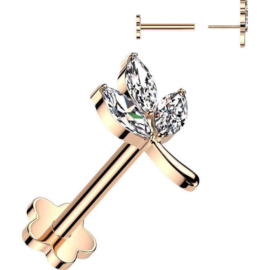 Titanium Labret 3 zirconia marquise cut leaf Push-In