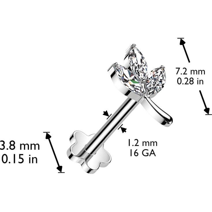 Titanium Labret 3 zirconia marquise cut leaf Push-In