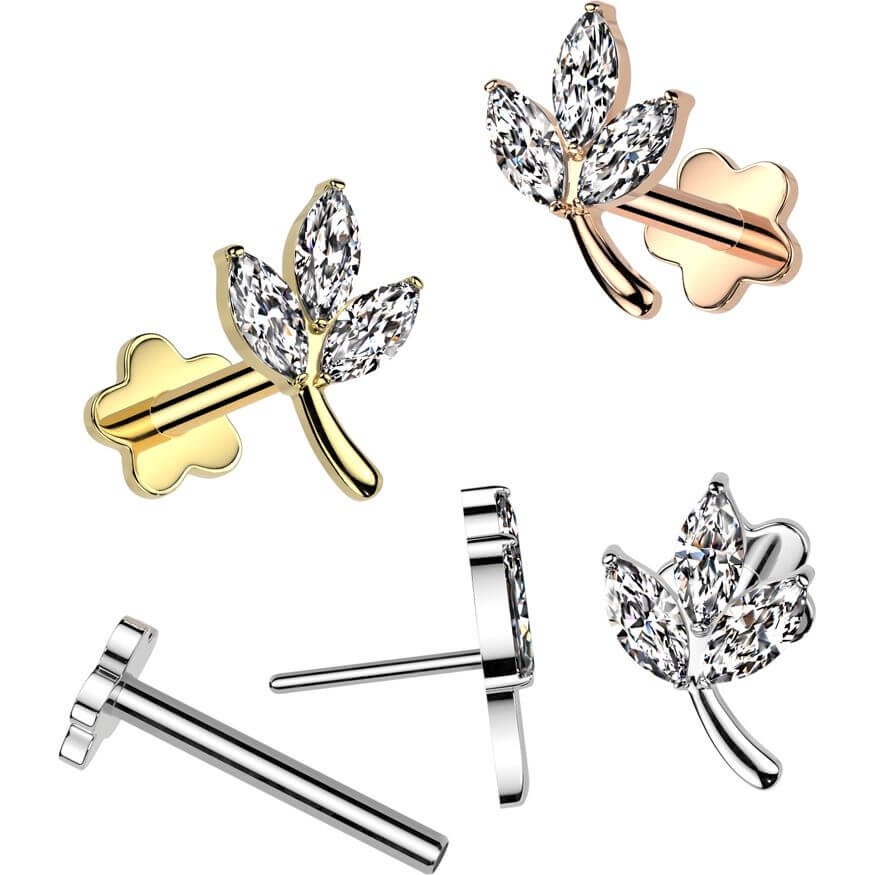 Titanium Labret 3 zirconia marquise cut leaf Push-In