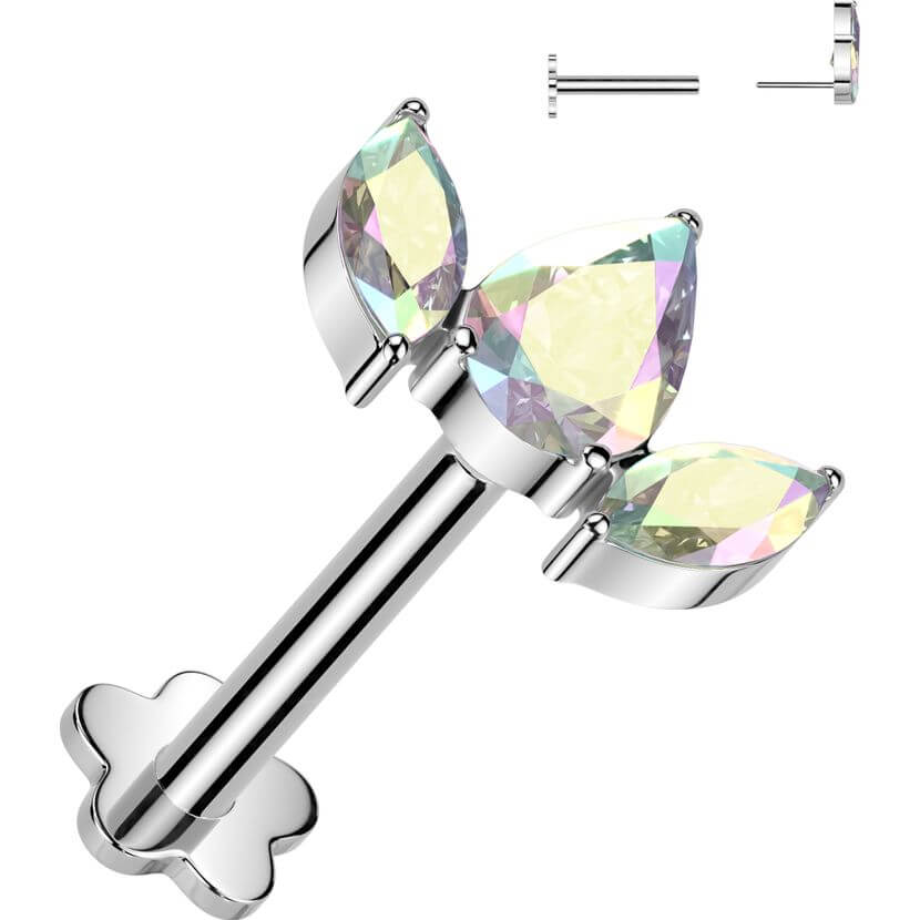 Titanium Labret 3 zirconia fan flower base Push-In