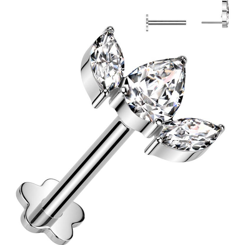 Titanium Labret 3 zirconia fan flower base Push-In