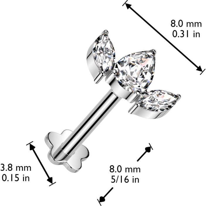 Titanium Labret 3 zirconia fan flower base Push-In