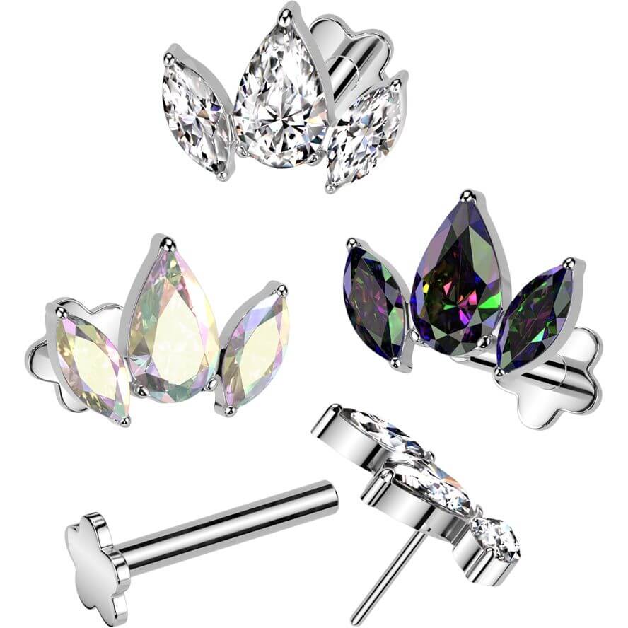 Titanium Labret 3 zirconia fan flower base Push-In