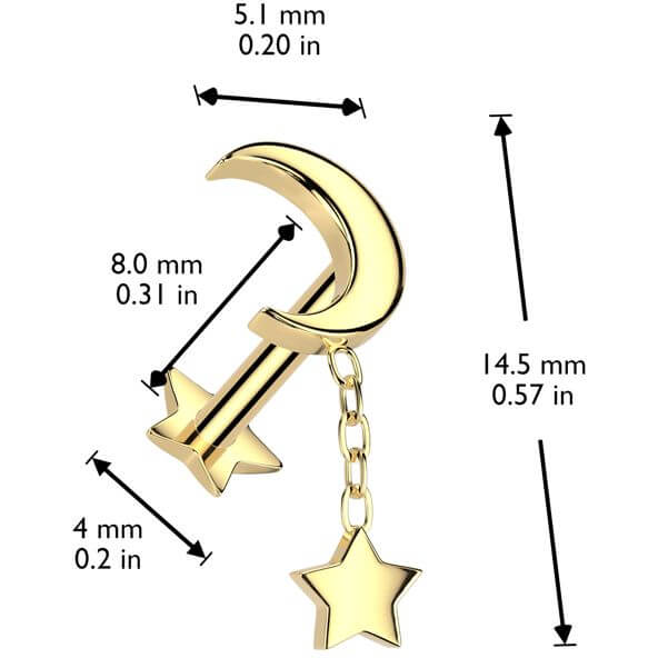 Titanium Labret Moon star dangle star base Push-In