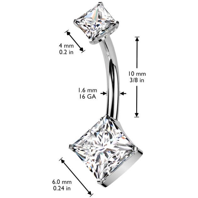Titanium Belly Button Piercing double square zirconia Push-In