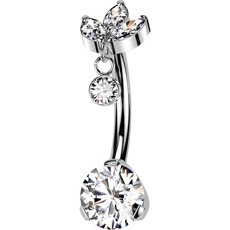 Titanio Piercing Ombelico zirconi piccolo pendente taglio marquise Push-In