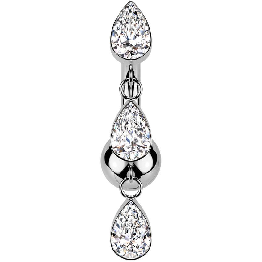 Titanium Belly Button Piercing 3 teardrops zirconias dangle Push-In