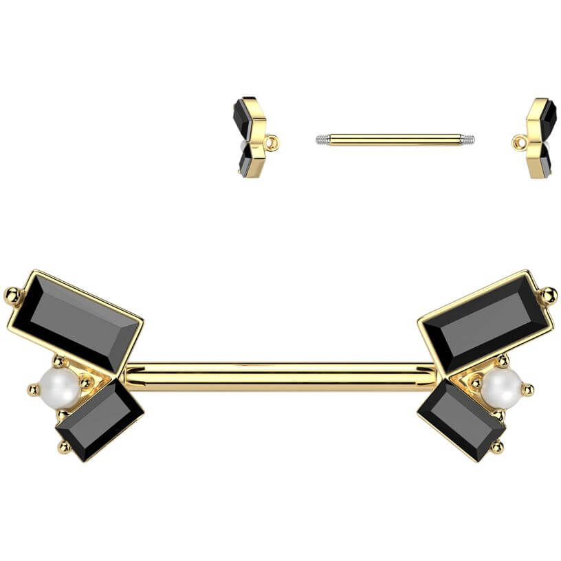 Nipple Piercing pearl baguette cut zirconia
