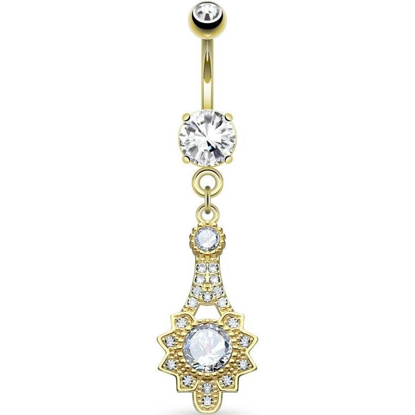 Belly Button Piercing Tribal Sun dangle Zirconia