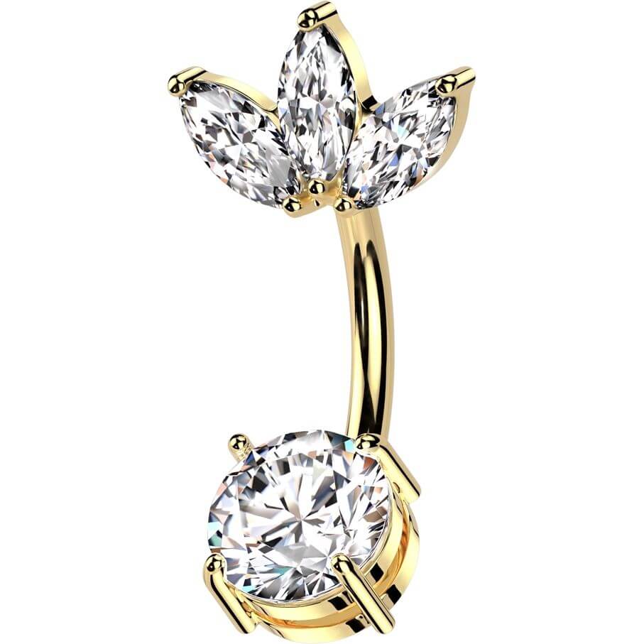 Piercing Nombril 3 zircons taillés en marquise en éventail