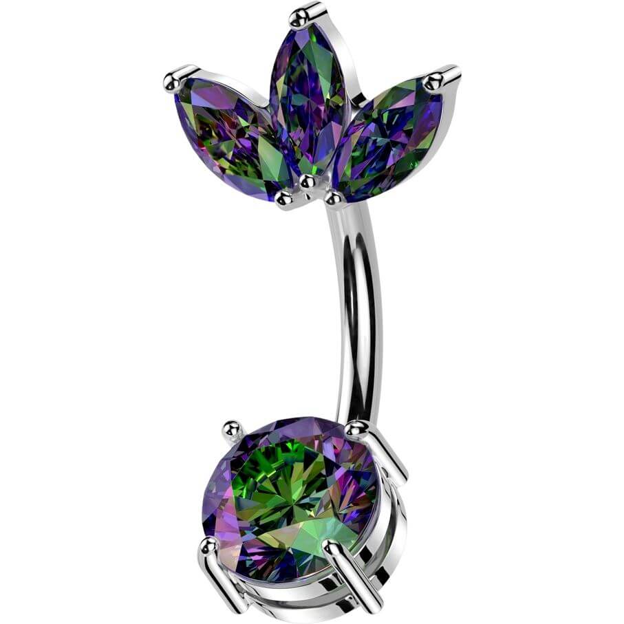 Piercing Nombril 3 zircons taillés en marquise en éventail