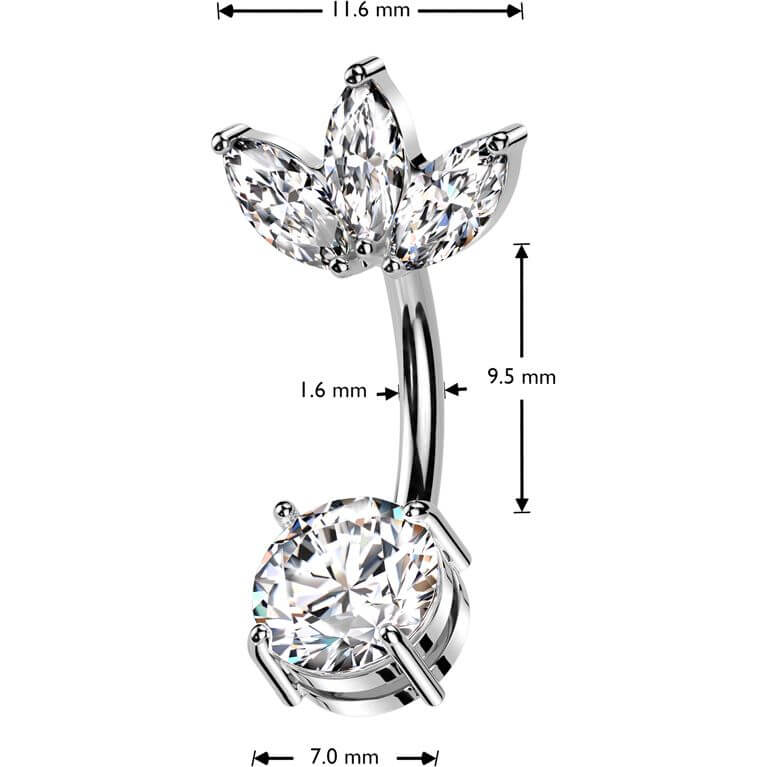 Piercing Nombril 3 zircons taillés en marquise en éventail