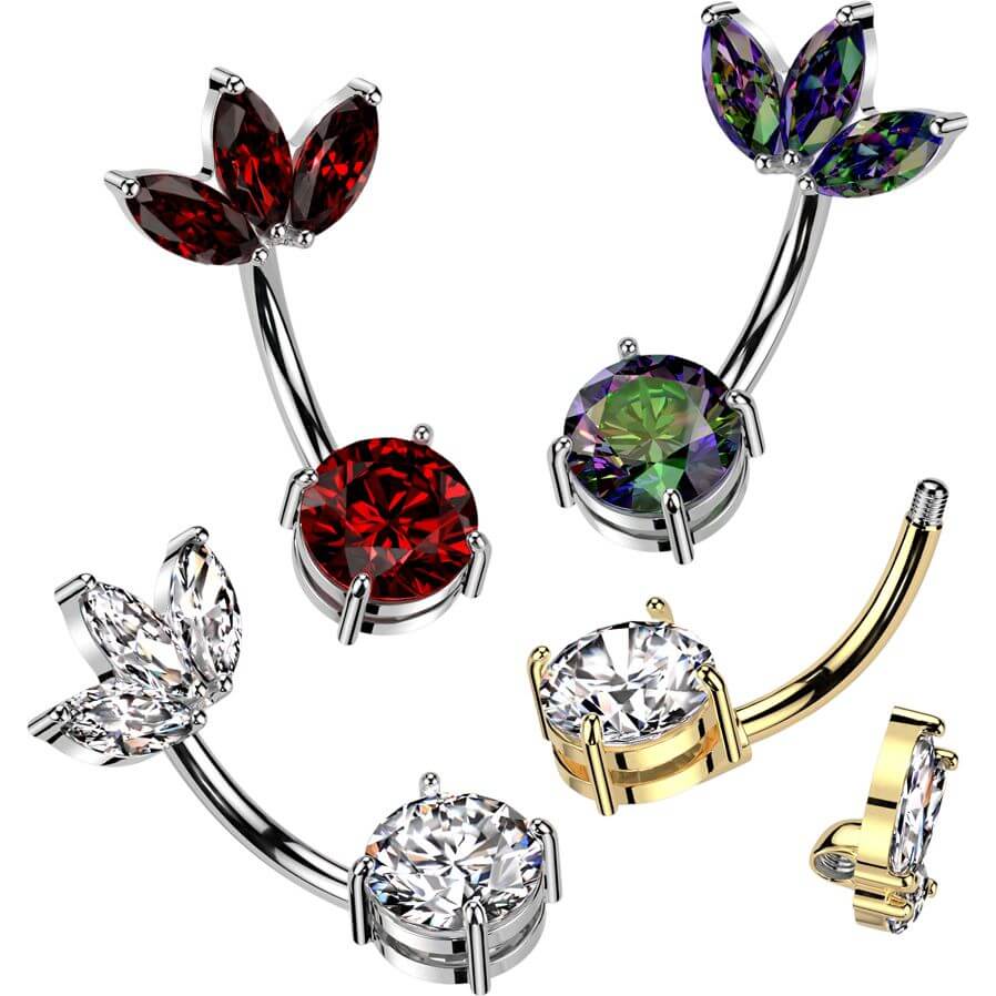Piercing Nombril 3 zircons taillés en marquise en éventail
