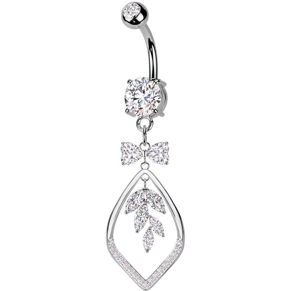 Belly Button Piercing ribbon vine leaf dangle zirconia