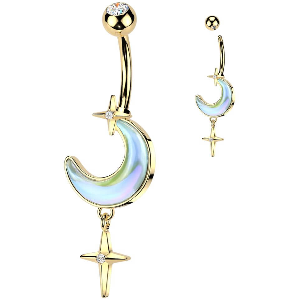 Belly Button Piercing crescent moon cross dangle zirconia