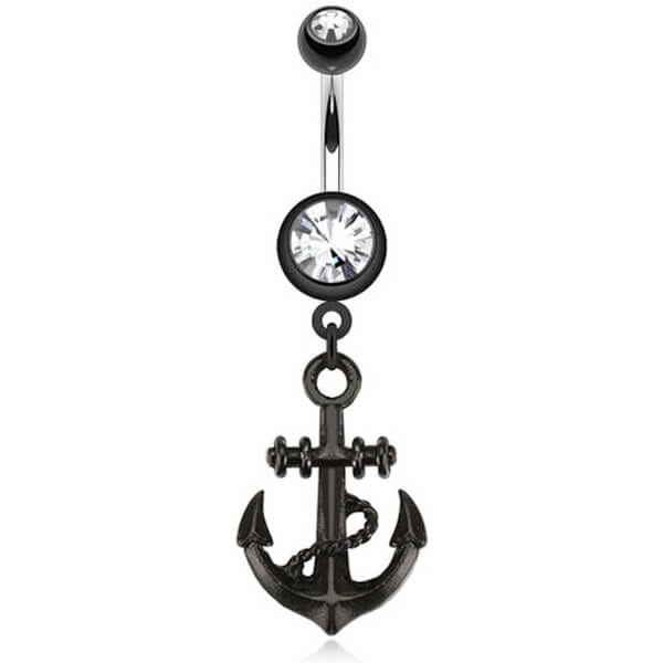 Bauchnabelpiercing Anker beweglich Zirkonia Schwarz PVD