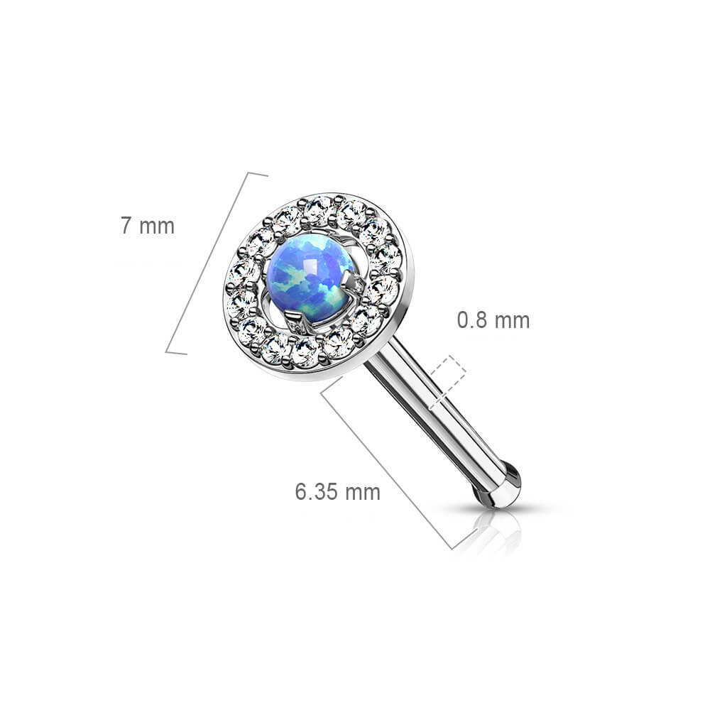 Nose Stud Zirconia Opal Round Silver