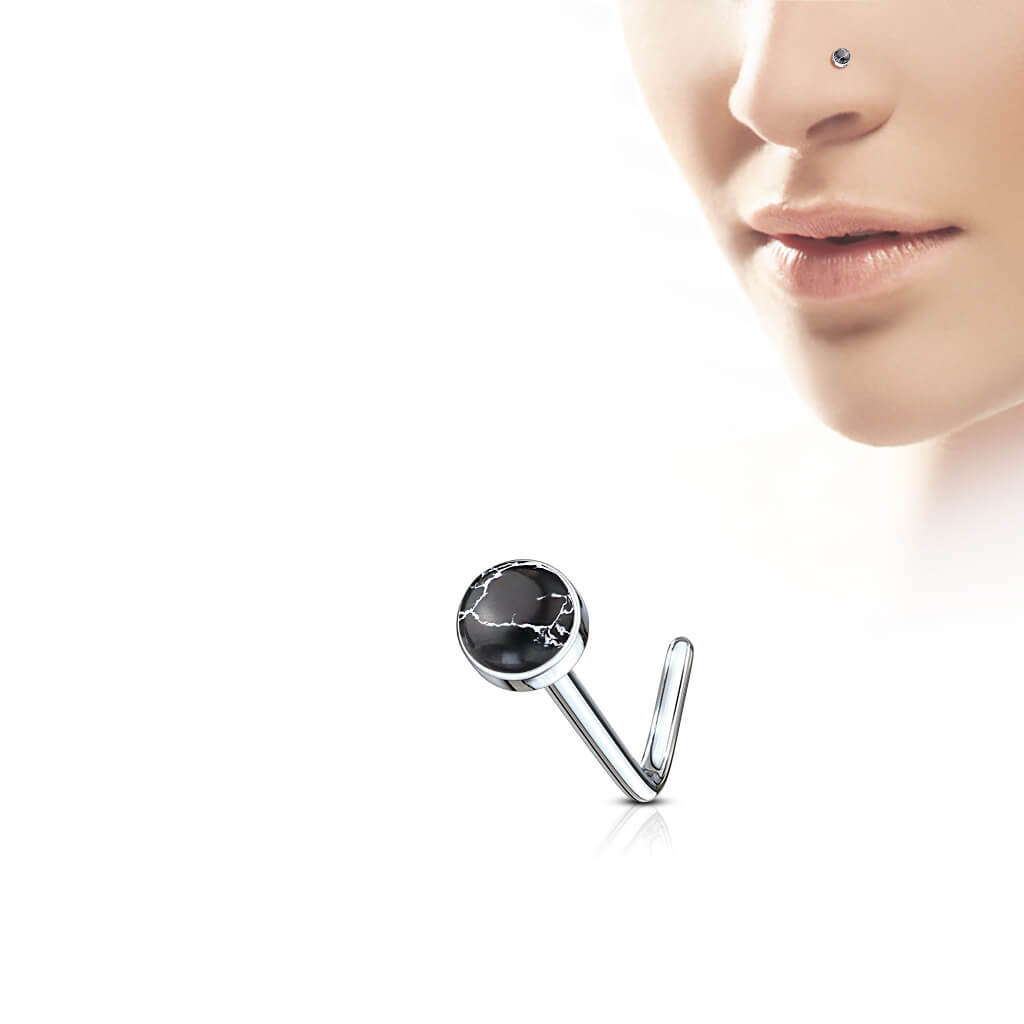 Nasenstecker L-Form Halbedelstein Rund