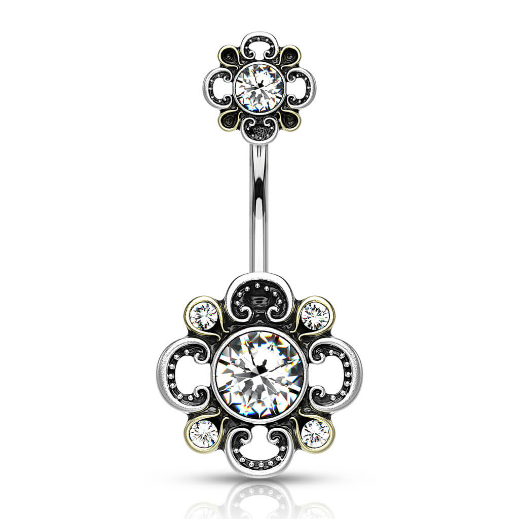 Bauchnabelpiercing Blume Zirkonia Silber