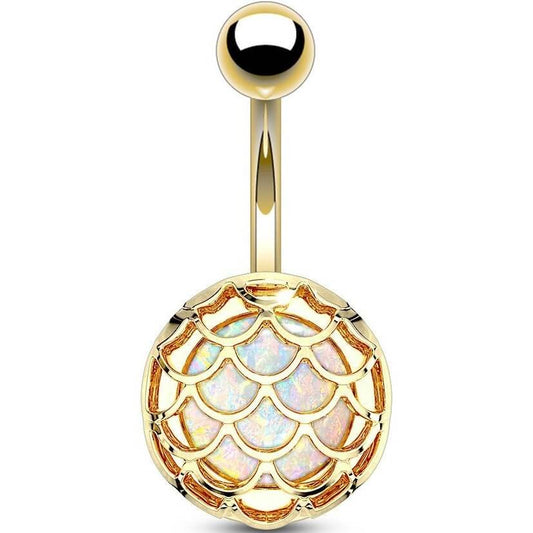 Bauchnabelpiercing Fischschuppen Opal Gold PVD
