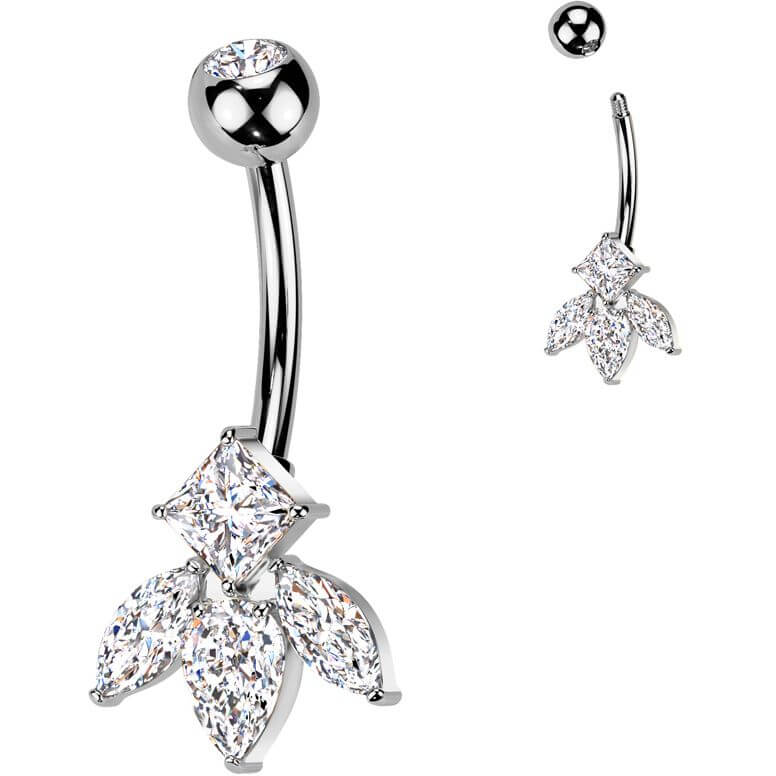 Belly Button Piercing titanium brass marquise cut and diamond cut zirconia