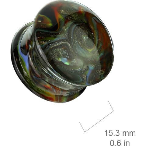 Glass Plug black with multicolour swirl double flare