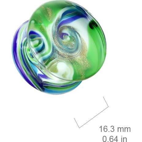 Glass Plug blue green swirl double flare