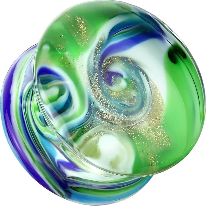 Glass Plug blue green swirl double flare