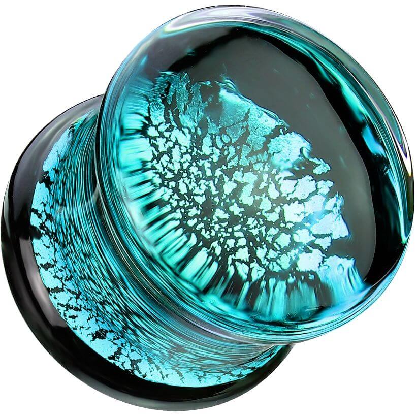 Glass Plug blue crackle double flare glass