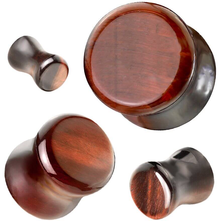 Plug red tiger eye double flare semi precious stone